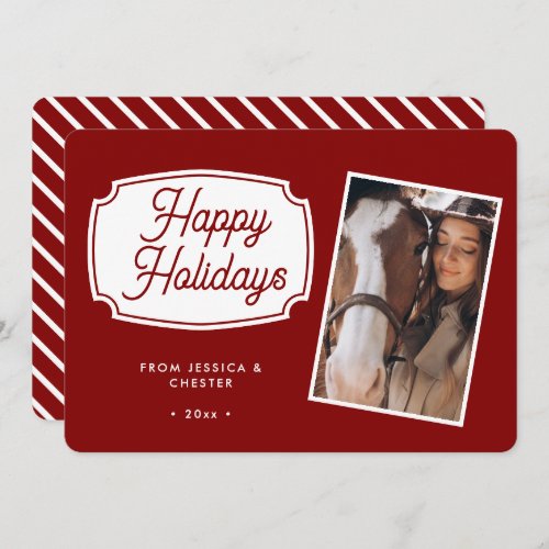 Modern Red Equestrian Horse Photo Christmas Card