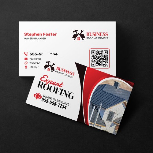 Modern Red Expert Reliable Roofing Repair Shingle  Business Card