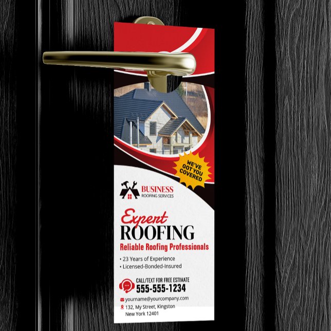Modern Red Expert Reliable Roofing Repair Shingle  Door Hanger (Creator Uploaded)