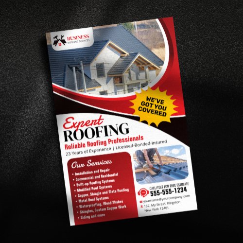 Modern Red Expert Reliable Roofing Repair Shingle  Flyer