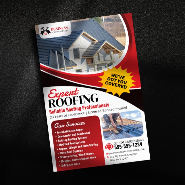 Modern Red Expert Reliable Roofing Repair Shingle  Flyer (Creator Uploaded)