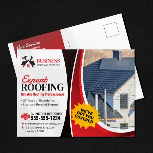 Modern Red Expert Reliable Roofing Repair Shingle Postcard