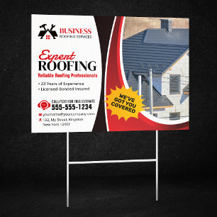 Modern Red Expert Reliable Roofing Repair Shingle Sign