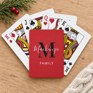 Modern Red Family Monogram Custom Poker Cards