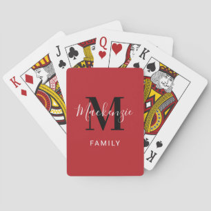 Modern Red Family Monogram Custom Poker Cards