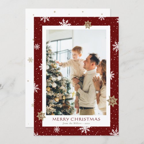 Modern Red Family Photo Merry Christmas Cards