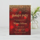 Modern Red Faux Gold Glitter Graduation Party Invitation (Standing Front)