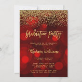 Modern Red Faux Gold Glitter Graduation Party Invitation (Front)