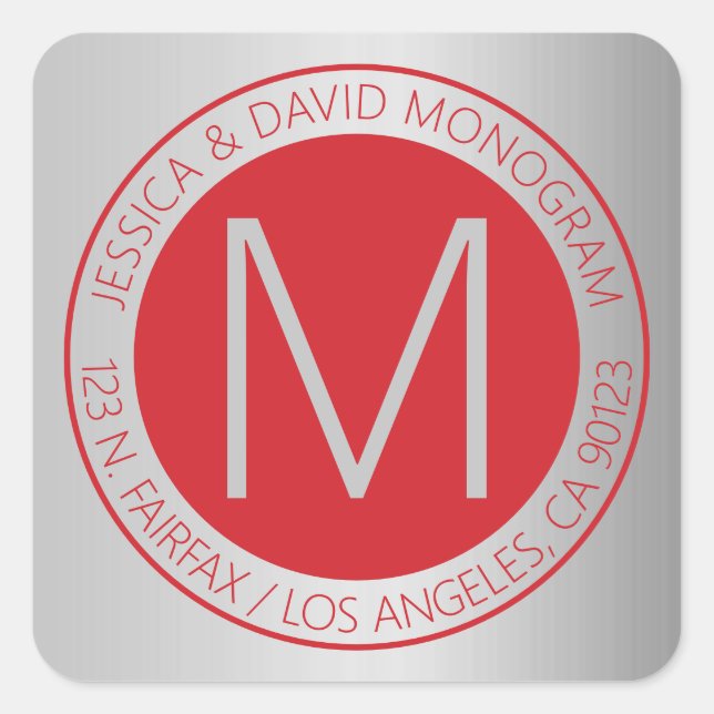 Modern Red & Faux Silver Return Address Label (Front)