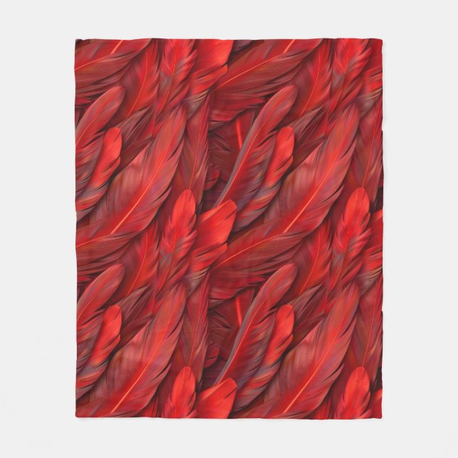 Modern red feathers fleece blanket (Front)