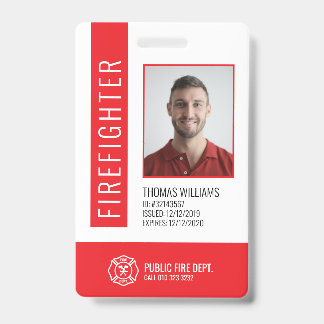 Modern Red Fire Department Firefighter ID  Badge
