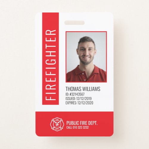 Modern Red Fire Department Firefighter ID  Badge