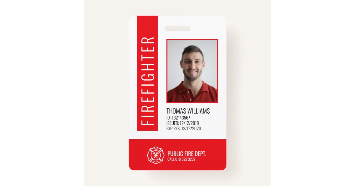 Modern Red Fire Department Firefighter ID Badge | Zazzle