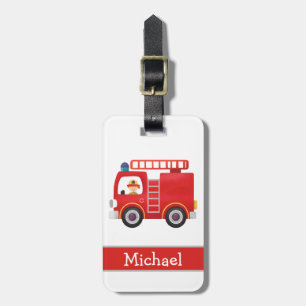 Modern Red Fire Truck Personalized Name  Luggage Tag