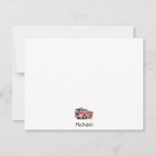 Modern Red Fire Truck Personalized Name Note Card