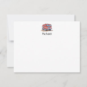 Modern Red Fire Truck Personalized Name Note Card