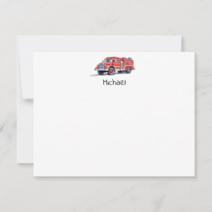 Modern Red Fire Truck Personalized Name Note Card