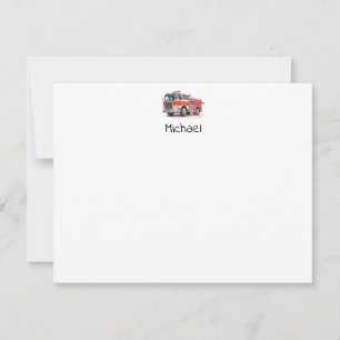Modern Red Fire Truck Personalized Name Note Card