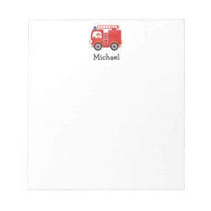 Modern Red Fire Truck Personalized Name Notepad