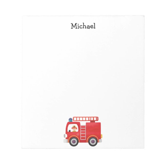 Modern Red Fire Truck Personalized Name Notepad (Front)