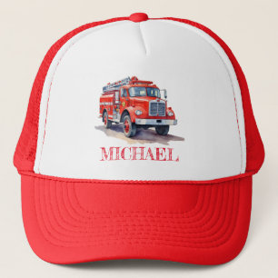 Modern Red Fire Truck Personalized Name Trucker Ha Hat