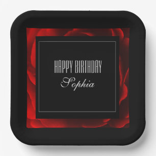 Modern Red floral Accent Paper Plates