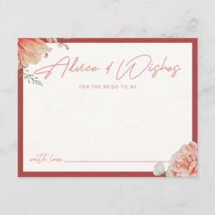 Modern Red Floral "Advice & Wishes" Bridal Shower Enclosure Card