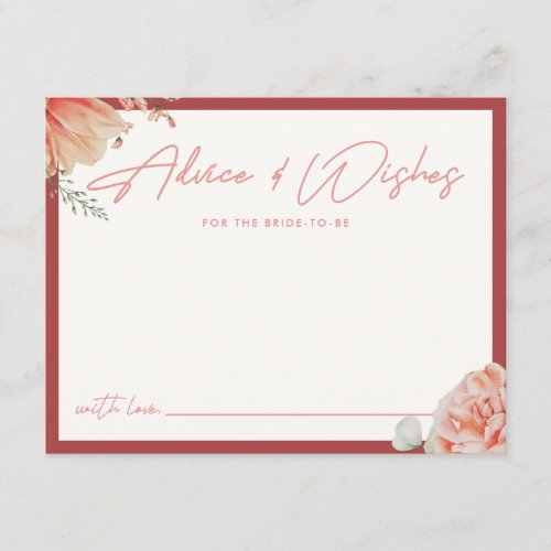 Modern Red Floral "Advice & Wishes" Bridal Shower Enclosure Card