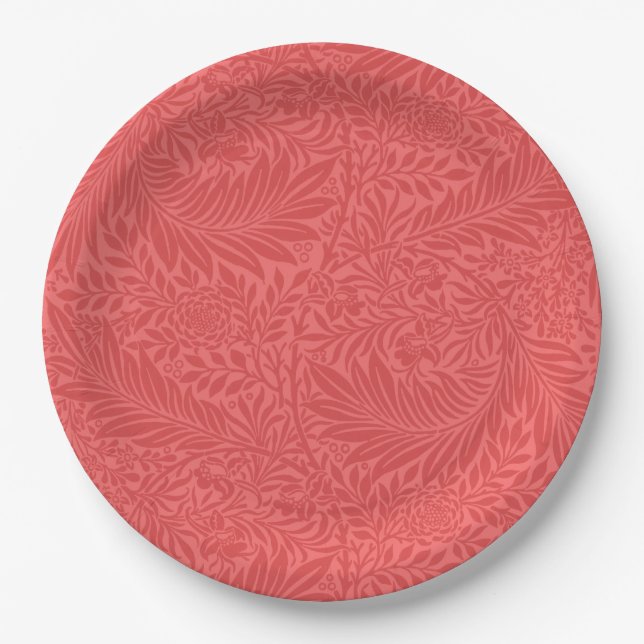 Modern Red Floral Botanical Paper Plate (Front)