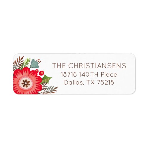 Modern Red Floral Christmas Address Label