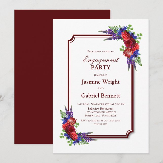 Modern Red Floral Engagement Party Invitation (Front/Back)