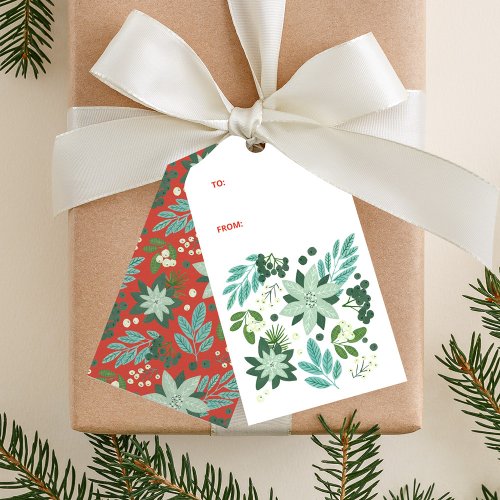 Modern Red Floral Festive Christmas  Gift Tags