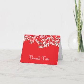 Modern Red Floral Leaf Flourish Thank You Note by alleventsinvitations at Zazzle