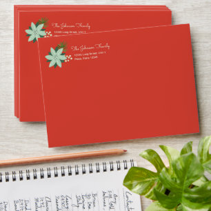 Modern Red Floral Merry Christmas Pre-addressed Envelope