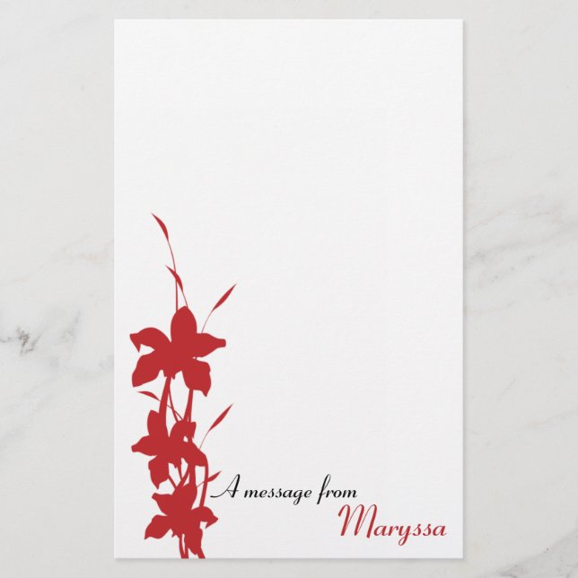 Modern Red Floral Note Pad Stationery (Front)