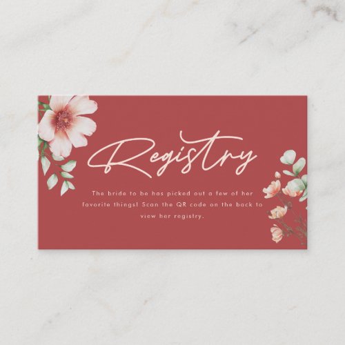 Modern Red Floral Registry QR Code Bridal Shower Enclosure Card