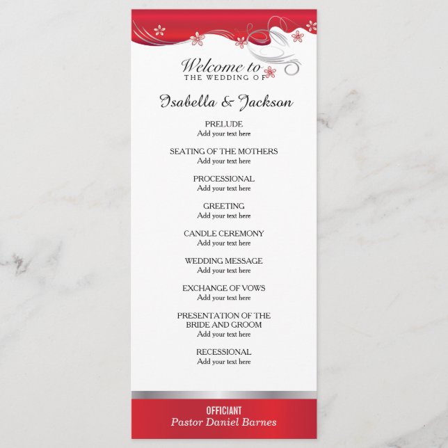 Modern Red Floral Wedding Program (Front)