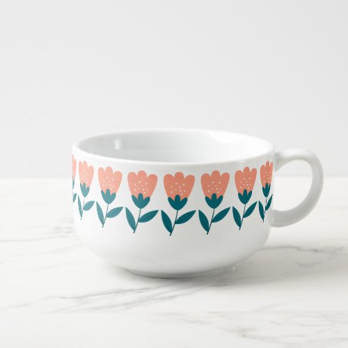 Modern Red Flower Stem Pattern Soup Mug