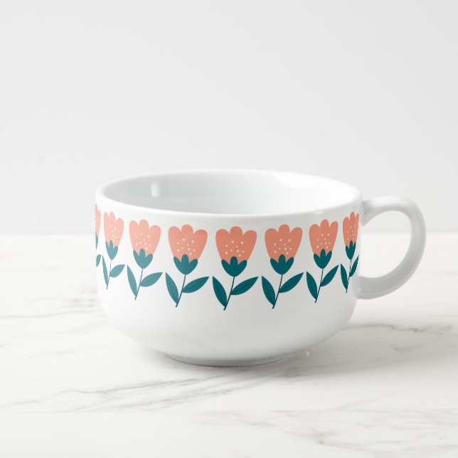 Modern Red Flower Stem Pattern Soup Mug (Left)