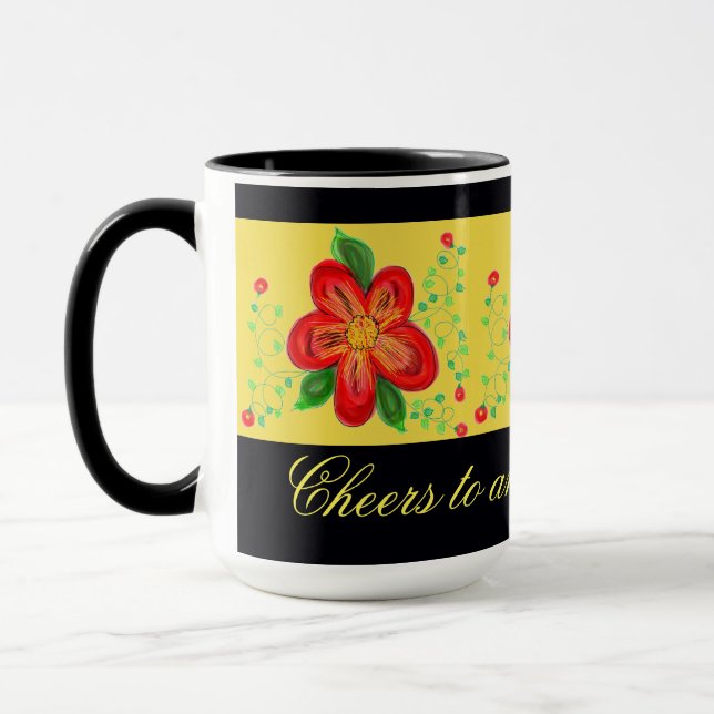 Modern Red Flowered Mug (Left)