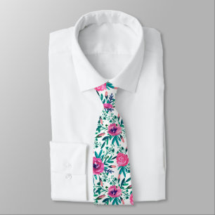 Modern Red Flowers Neck Tie