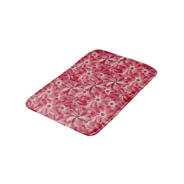 Modern Red Flowers Watercolor Floral Pattern Bath Mat (Angled)