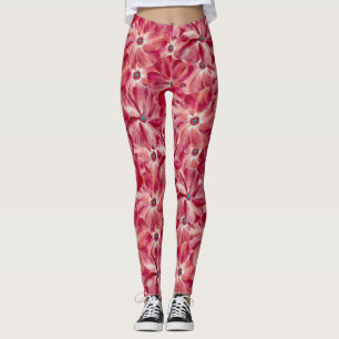 Modern Red Flowers Watercolor Floral Pattern Leggings