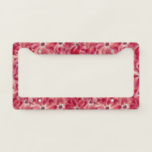 Modern Red Flowers Watercolor Floral Pattern License Plate Frame