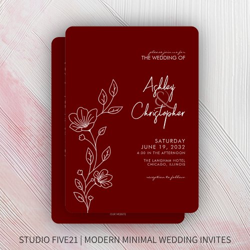 Modern Red Foliage Outline All_in_One Wedding Invitation