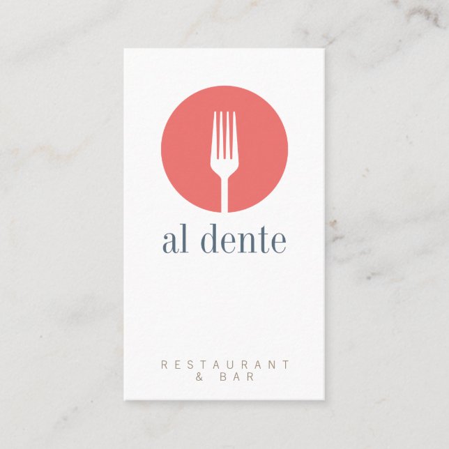 Modern red fork logo restaurant minimalist map business card (Front)