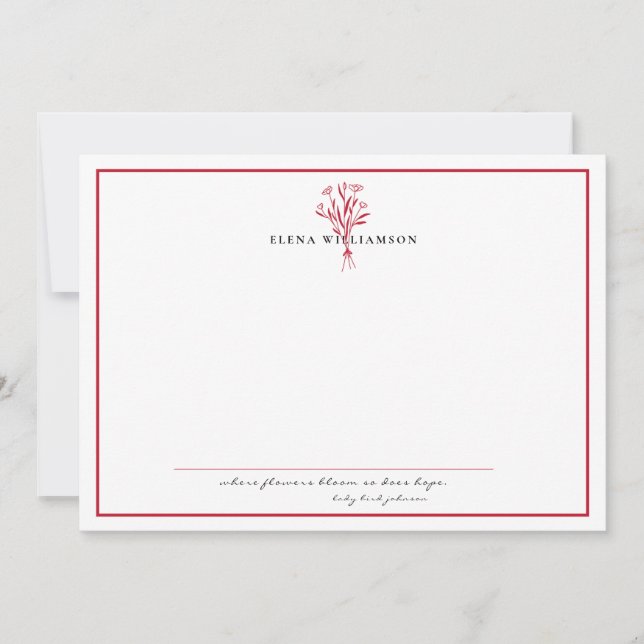 Modern Red Frame - Flowers & Hope Personalized Note Card (Front)