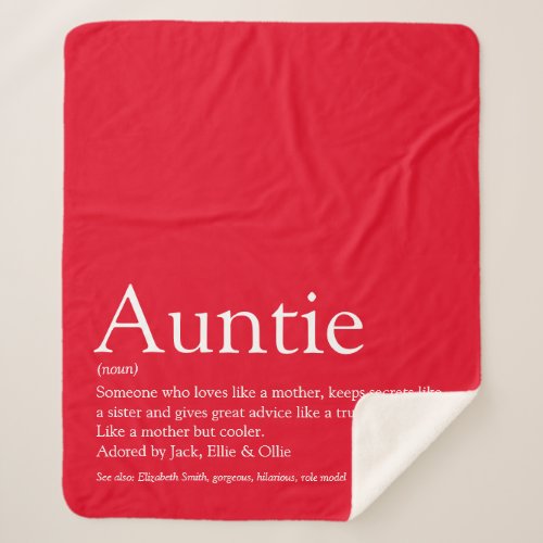 Modern Red Fun Cool Aunt Auntie Definition Sherpa Blanket