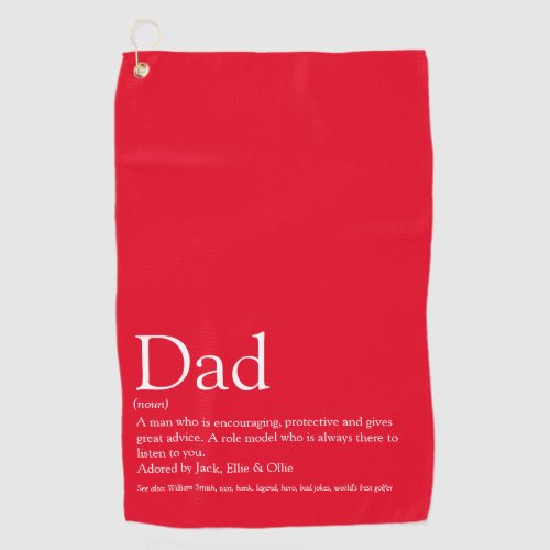 Modern Red Fun Cool Dad Daddy Father Definition Golf Towel