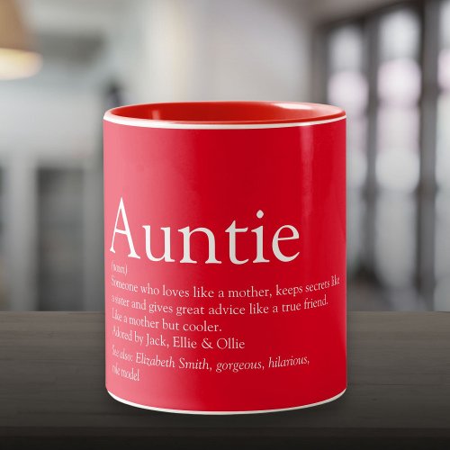Modern Red Fun Worlds Best Aunt Auntie Definition Two_Tone Coffee Mug